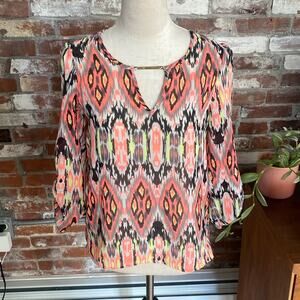Truth NYC Neon Multi Colored three Quarter Sleeve Thin Blouse Size S